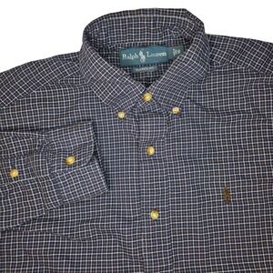 Ralph Lauren Classic Fit Plaid Button Down Shirt Men's Size S Navy Brown White